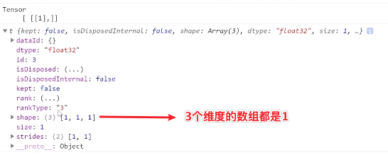 shape描述了三个维度的数组长度均为1